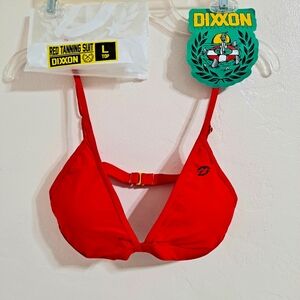NEW DIXXON Hot Red Bikini Top Size Large Gold Hardware Adjustable Straps